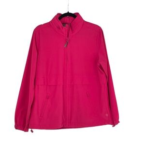 Talbots Womens Pink High Collar Hidden Hoodie Full Zip Windbreaker Jacket Size M